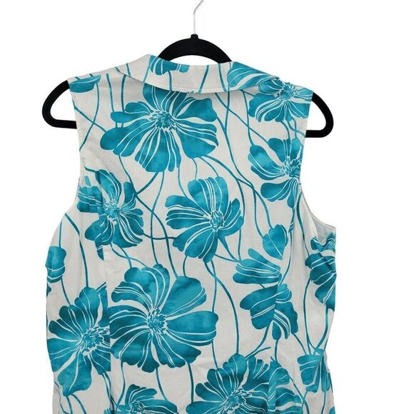 Jones New York Sleeveless Button Front Pinafore Midi Dress 16 Aqua Floral Retro - Picture 8 of 10